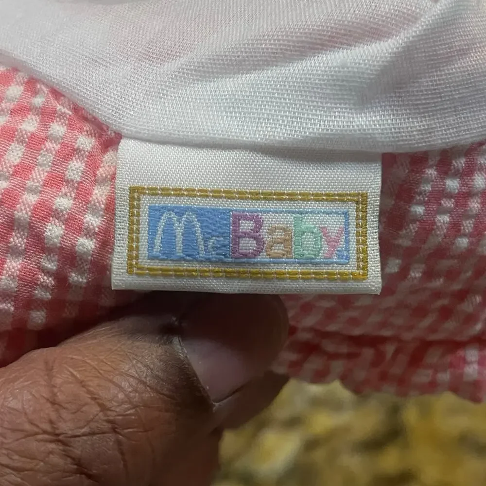 Vintage McBaby Infant Baby Girl Pink Gingham‎ Bucket Hat Butterfly Hat Spring